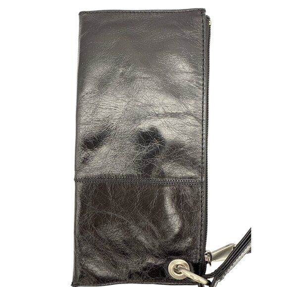 Hobo Vida Wristlet Clutch Wallet Black Polished Leather Dust Bag Included NWT - Picture 2 of 9